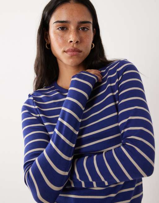 Mango long sleeve top in blue striped print, 3 of 4