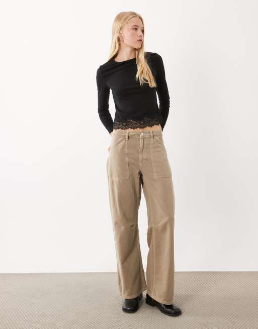 Mango long sleeve top with lace trim in black, 4 of 4