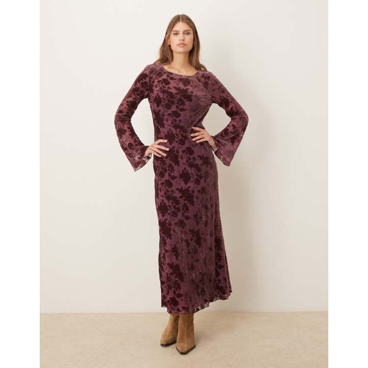 light green fitted dress Red Fit And Flare Dress Long Sleeve Burn Out main image 0