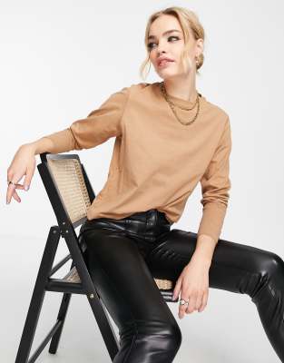 Mango long sleeved basic top in beige - ASOS Price Checker