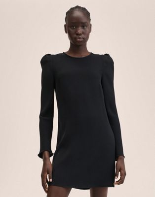 Mango long sleeved shift mini dress with cut out back detail in black