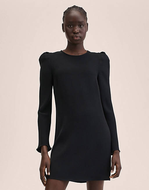  Mango long sleeved shift mini dress with cut out back detail in black 