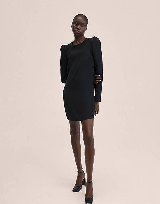  Mango long sleeved shift mini dress with cut out back detail in black 