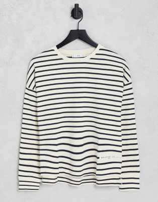 Mango Long Sleeved Striped T-shirt In White