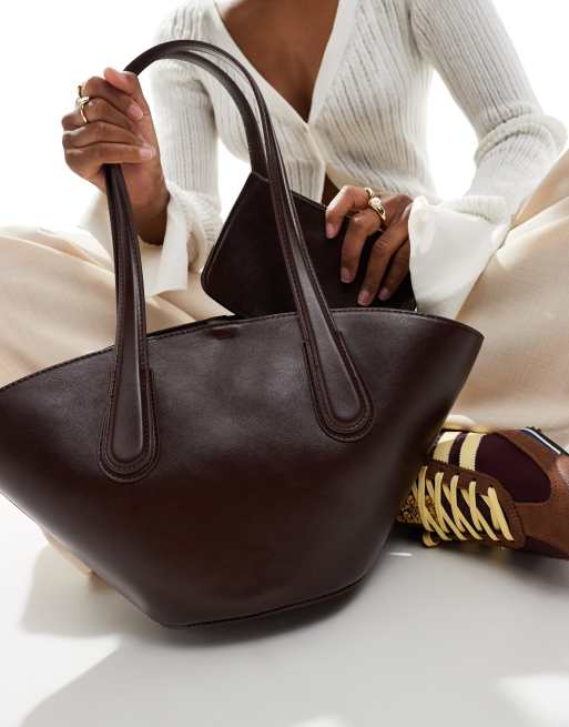 Mango long strap shoulder bag in dark brown ASOS