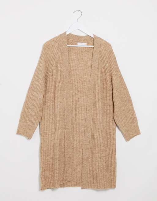Mango longline cardigan in camel