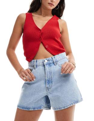 Mango - Longline-Jeansshorts in Hellblau mit lockerem Schnitt