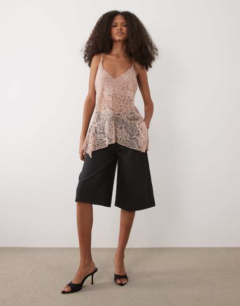 Mango longline lace cami in pink - view 1