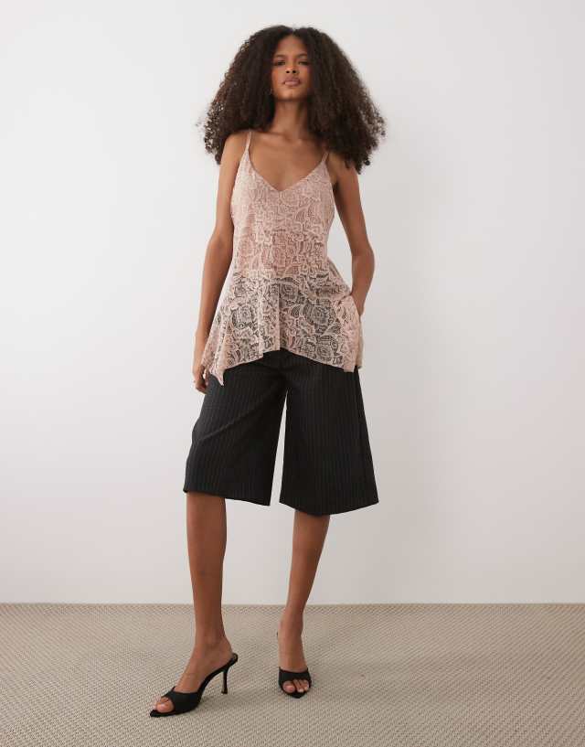 Mango longline lace cami top in pink | ASOS