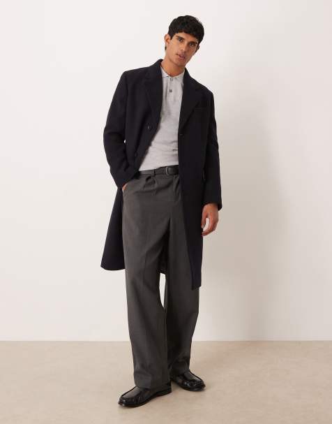 Mango – Longline-Mantel aus Wollmix in Marineblau - view 1