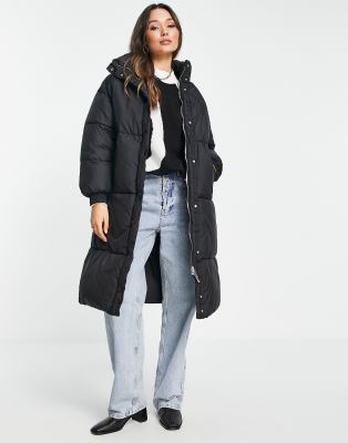 Mango longline padded coat in black - ASOS Price Checker