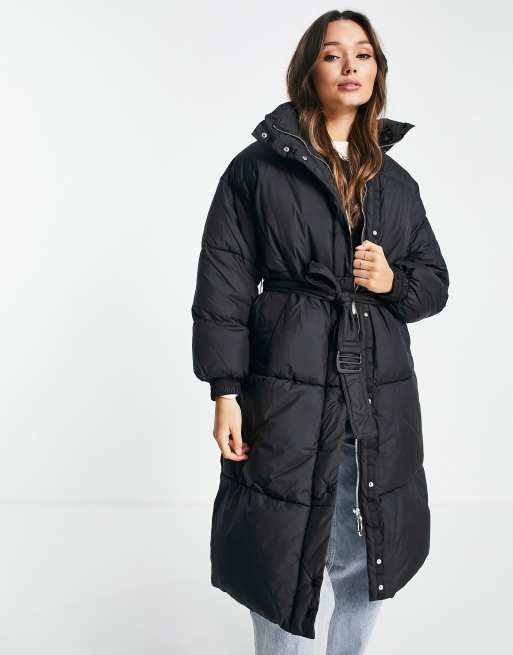 Mango oversized longline zip front padded 2025 coat in black