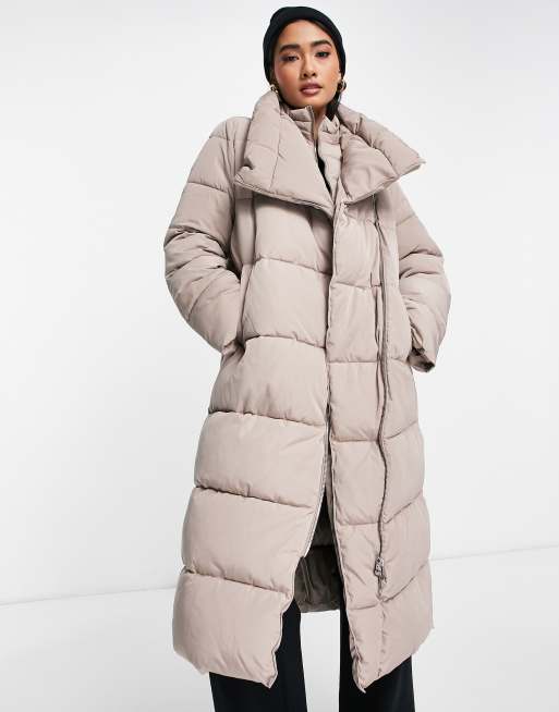 Mango longline padded coat in mushroom