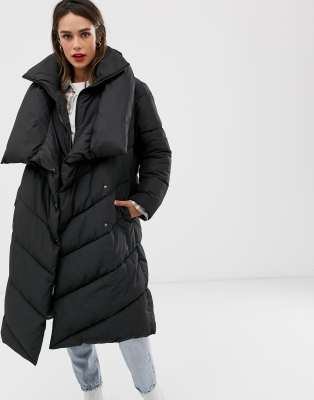 Mango oversized longline zip front padded coat in outlet black