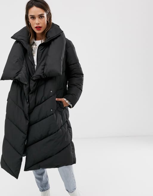 Mango longline padded jacket in black