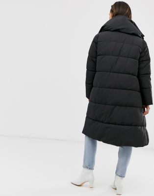 Mango oversized longline zip shop front padded coat in black