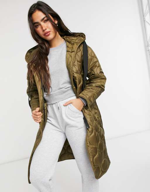 Mango longline quilted puffer coat in khaki ASOS