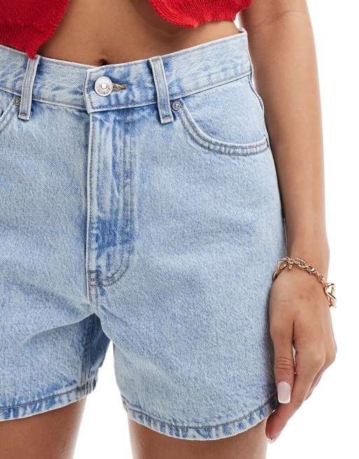 Mango longline relaxed denim shorts in light blue ASOS