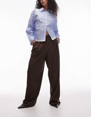 Mango Mango longline relaxed trouser in dark brown