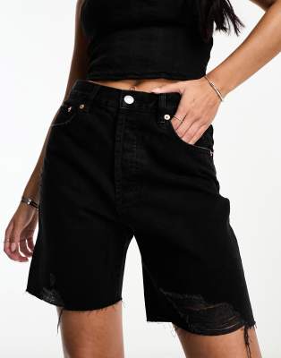 Black longline hot sale denim shorts