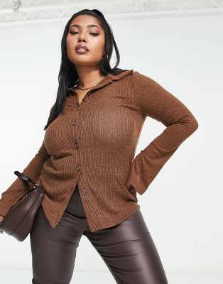 Mango longline shirt in brown