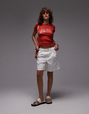 longline straight denim shorts in white