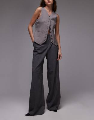 Mango Longline Stripe Pants In Gray