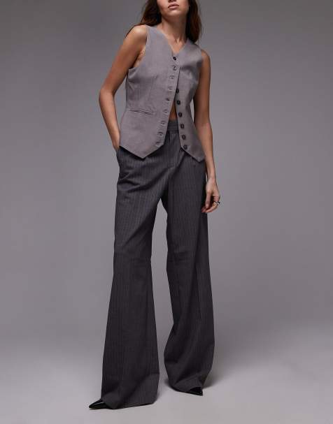 Mango longline stripe trousers in grey