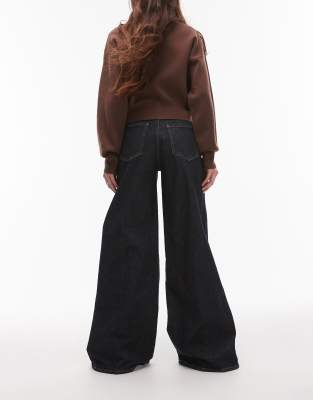 Mango Longline Wide Leg Jeans In Blue