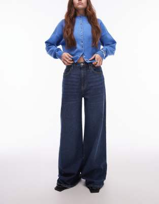 Mango Elise Longline Wide Leg Jeans In Blue