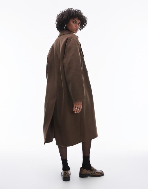 Mango longline wool coat in brown ASOS