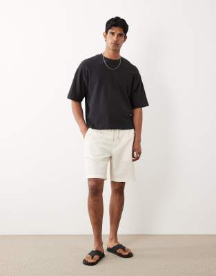 Mango Loose Fit Cotton Mix Draw String Shorts In White