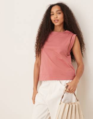 loose fit T-shirt with cut out trim detail in coral pink