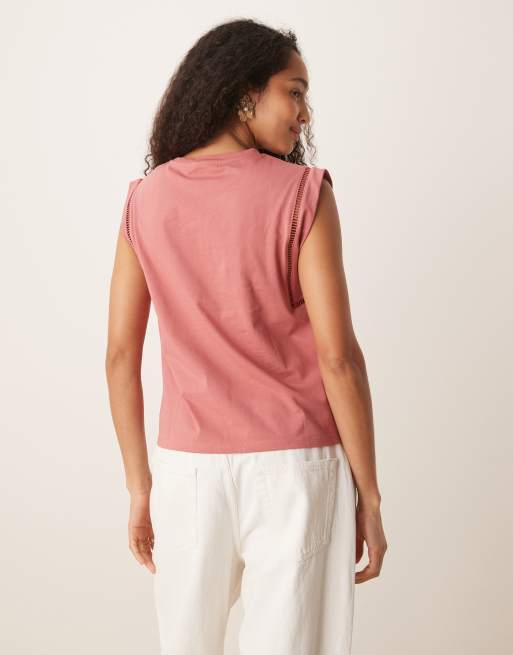 Mango loose fit T-shirt with cut out trim detail in coral pink, 2 of 4
