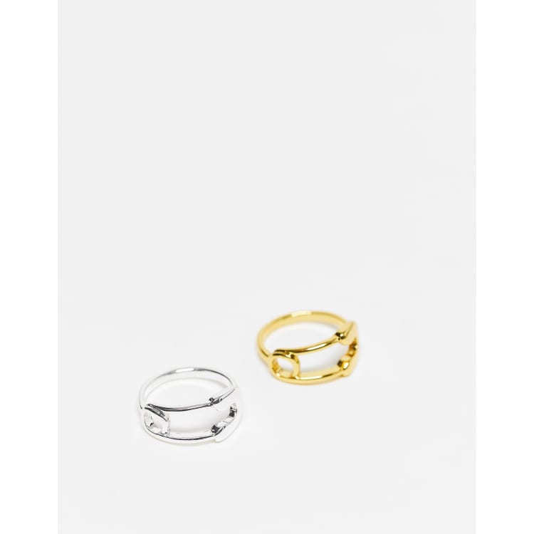 Mango Lot de deux bagues motif trombone en métaux mélangés ASOS