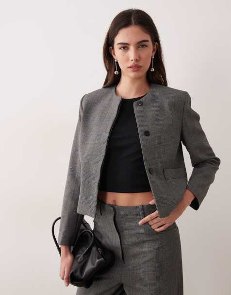 Mango Louis - Blazer senza colletto grigio a quadri in coordinato - view 1