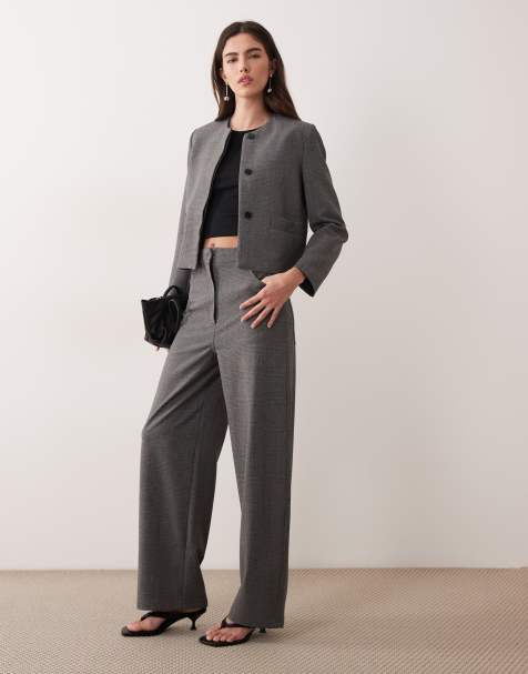 Mango Louis collarless blazer & pants set in gray plaid - view 1