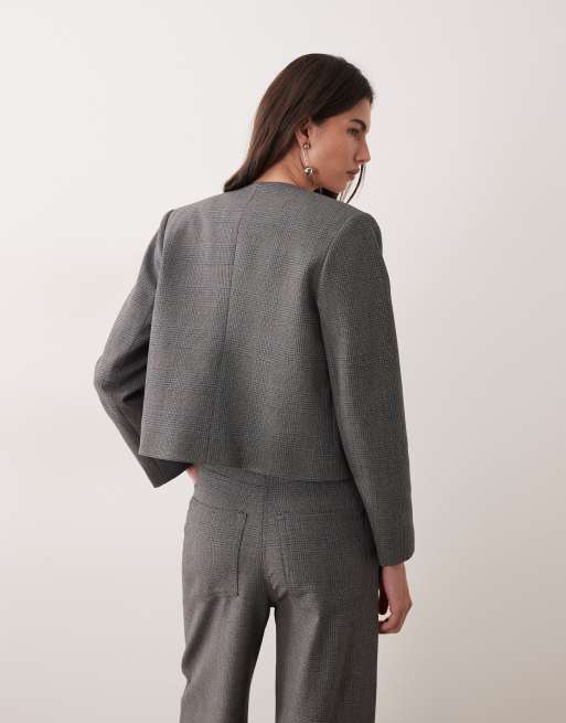 Mango - Louis - Gråternet blazer uden krave - Del af sæt, 4 af 4