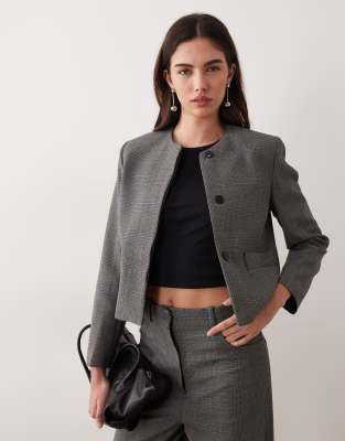 Mango - Louis - Kragenloser Blazer in kariertem Grau, Kombiteil