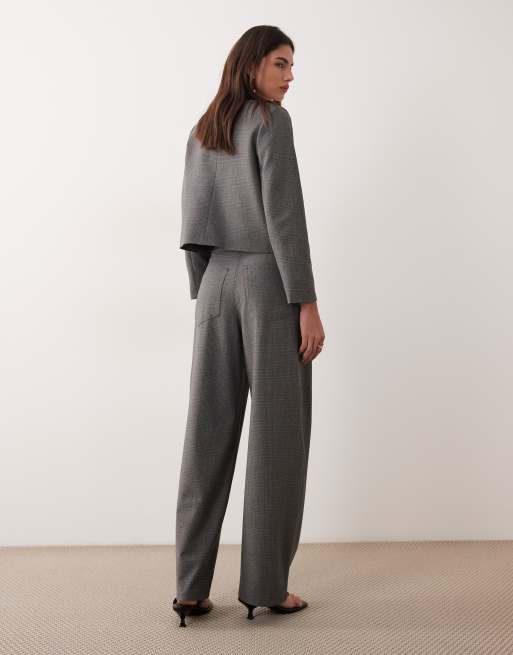 Mango Louis tailored barrel leg pants in gray plaid - part of a set, 5 of 5