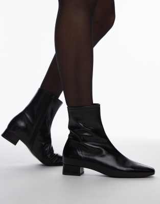 Mango low heel square toe ankle boot in black ASOS