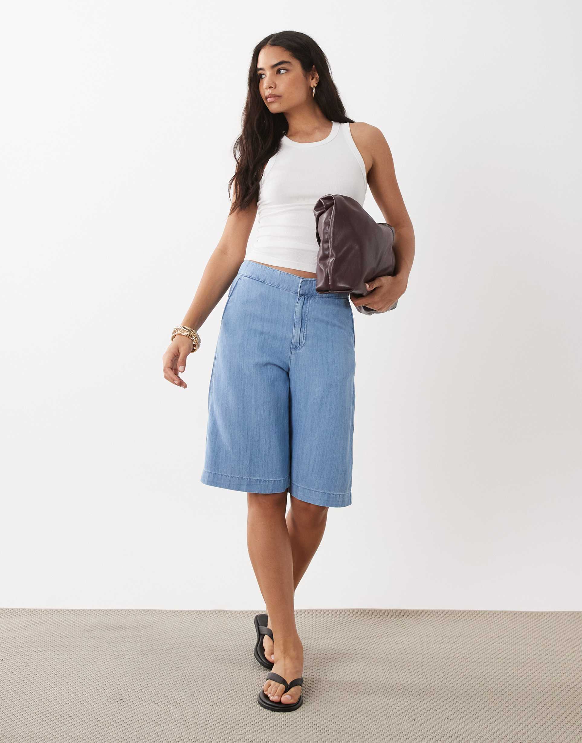 mango low waist denim shorts in blue