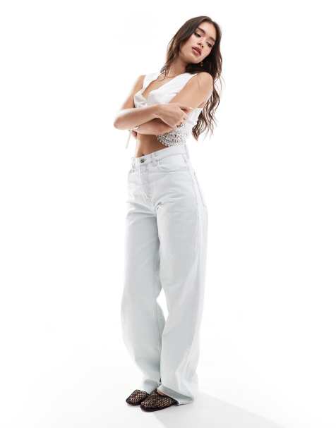 Mango low waist straight leg jeans in washed light blue - view 1