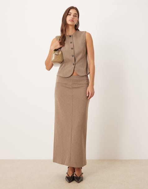 Mango – Luca – Brązowa ołówkowa spódnica maxi, część zestawu - view 1