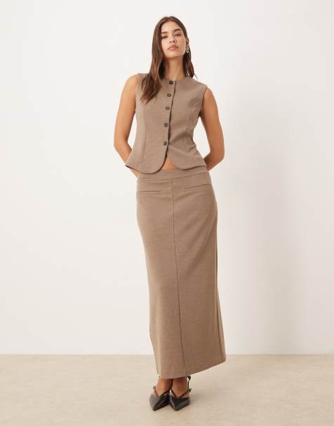 Mango - Luca - Co-ord set van hoogsluitende gilet en rok in bruin - view 1
