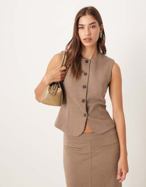 Mango - Luca - Gilet accollato marrone in coordinato - view 1