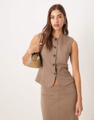 Mango - Luca - Gilet de tailleur d'ensemble à col montant - Marron-Brown