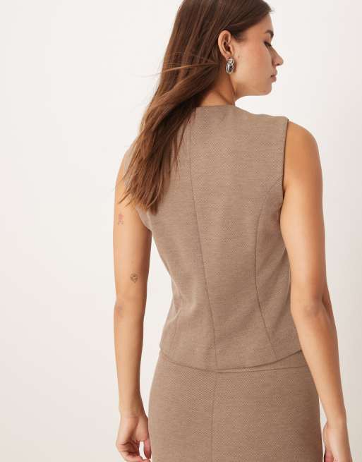 Mango - Luca - Hoogsluitend gilet in bruin, deel van co-ord set, 4 van 4