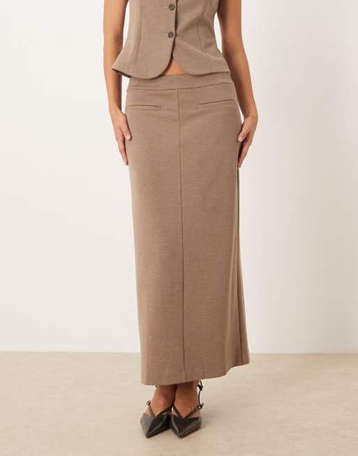 Mango Luca pencil maxi skirt co-ord in brown, 3 of 5