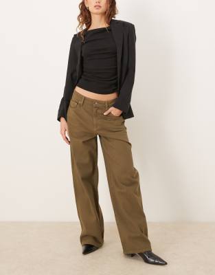 Mango - Lucky - Jean baggy en coton - Kaki-Vert